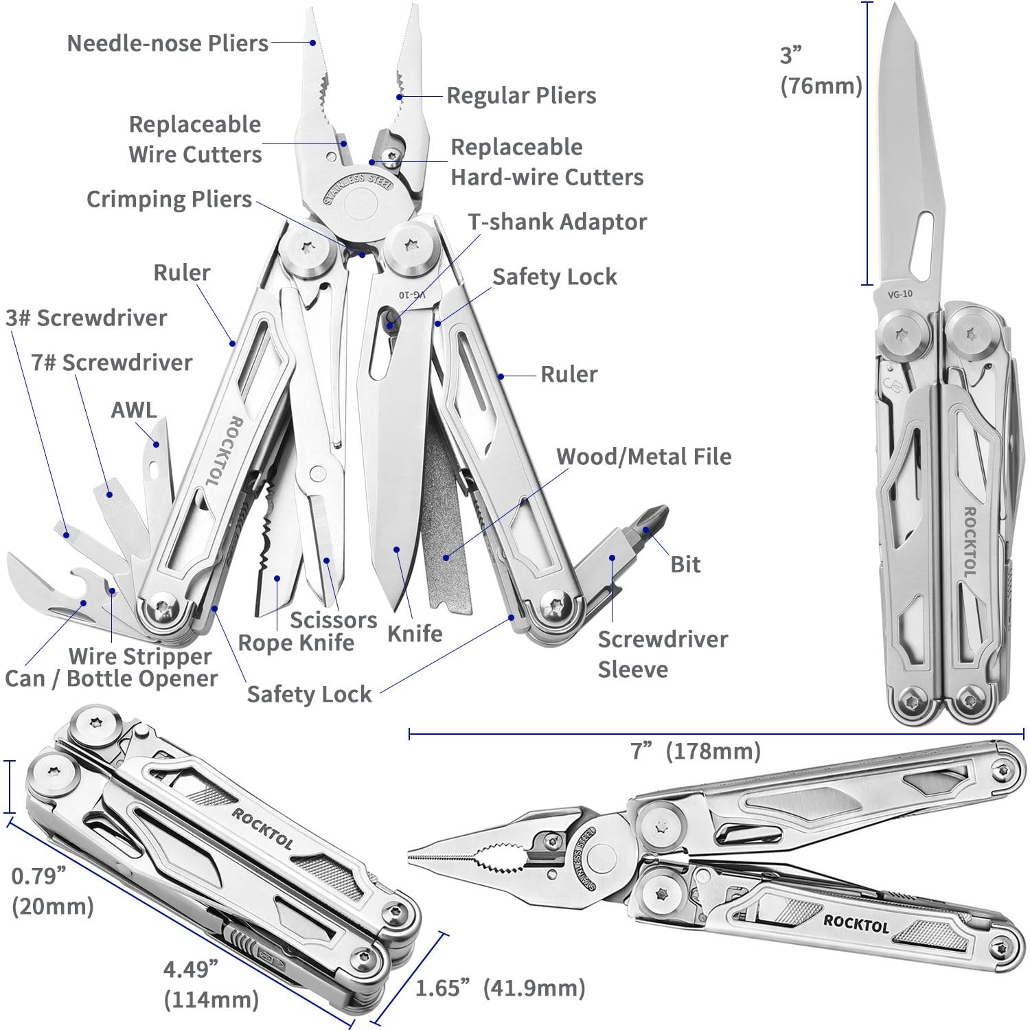 SK05 Multitool, VG10 Knife Blade, 29-in-1 Multi tool Pliers, Replaceable Wire…