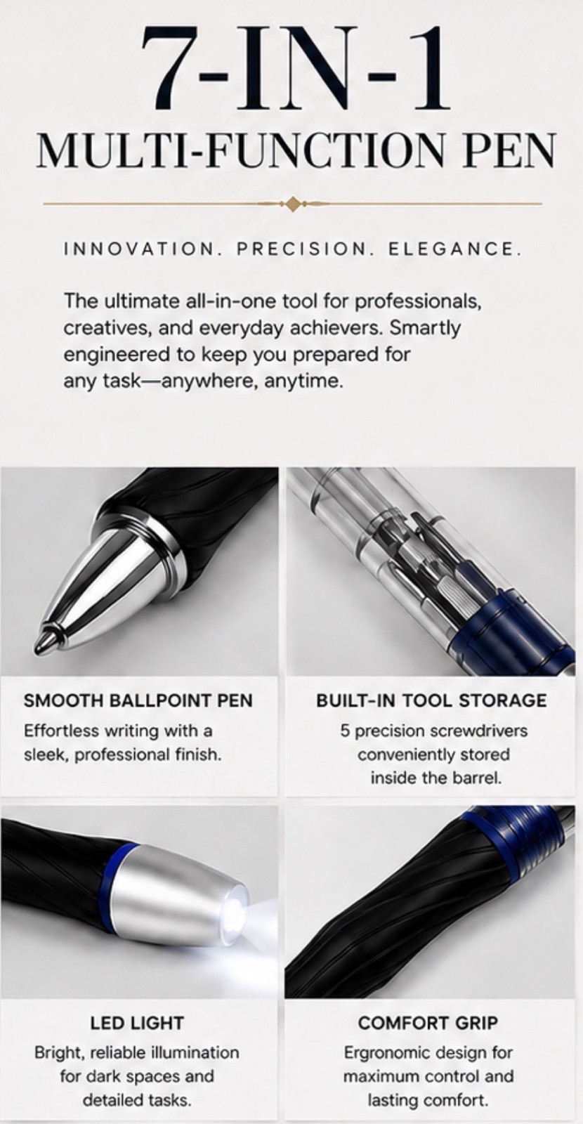NEW 7-in-1 Multi Function Tool Pen LED Light Screwdriver Set Ballpoint