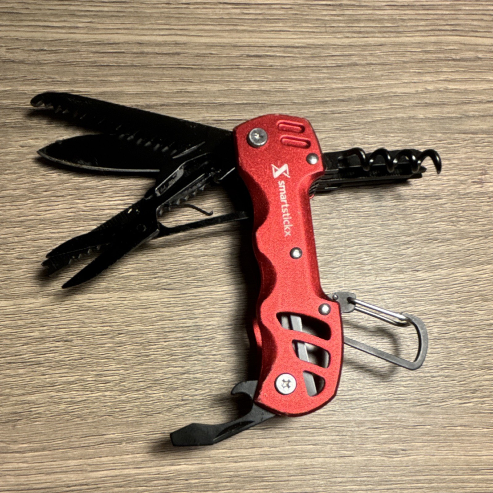 smartstickx Red Multi-Tool, Stainless Steel, Knife, Scissors, Bottle Opener