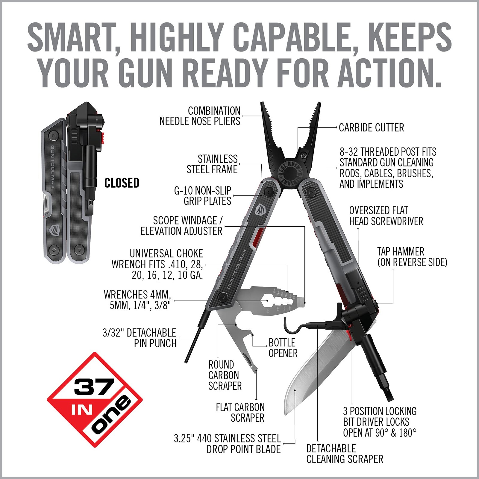 Real Avid Gun Tool Max, 37-in-1 Multitool for Gunsmithing, Includes Pliers, …