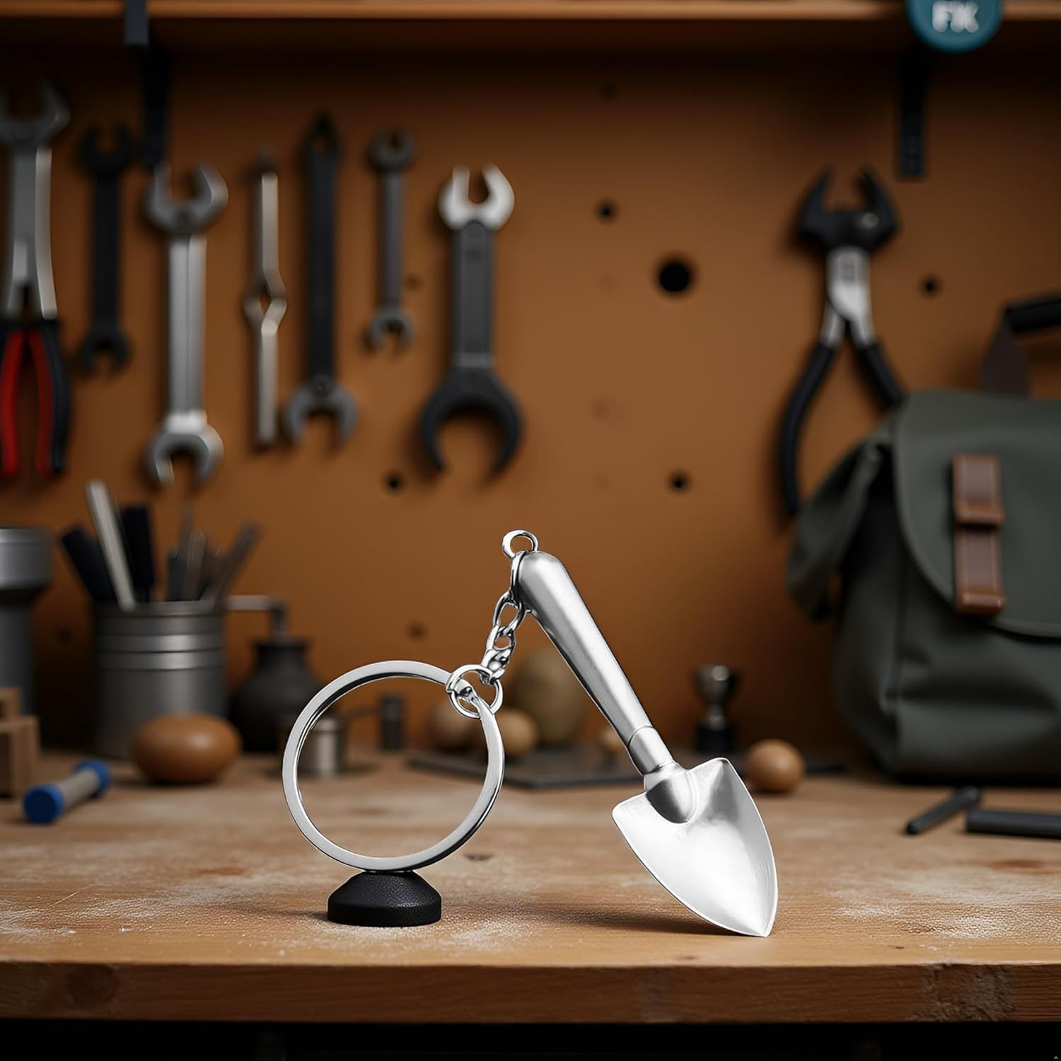 Silver Mini Shovel Tool Keychain,Shovel Keyring Pendant,Wrench Keychain Spanner,