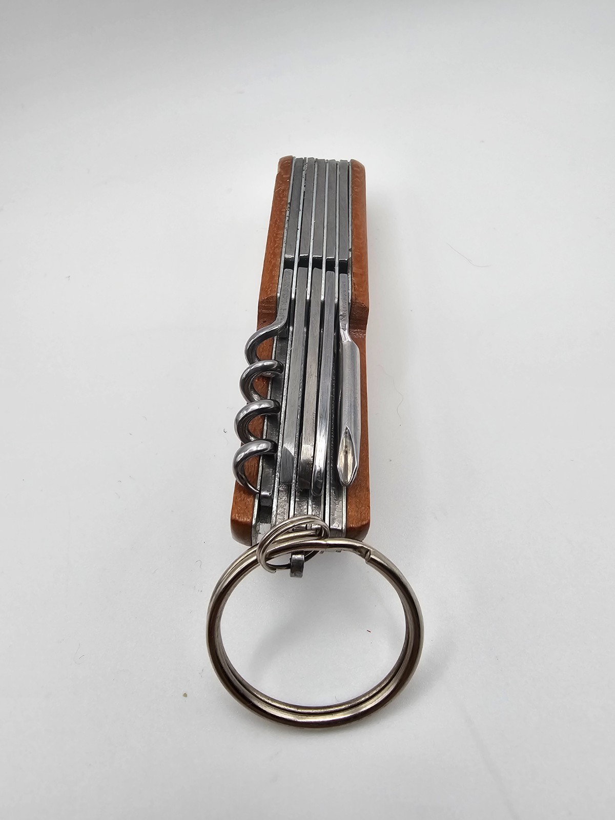 Unmarked Multi Tool Keychain Knife Wood Handle Pikes Peak CO Stainless