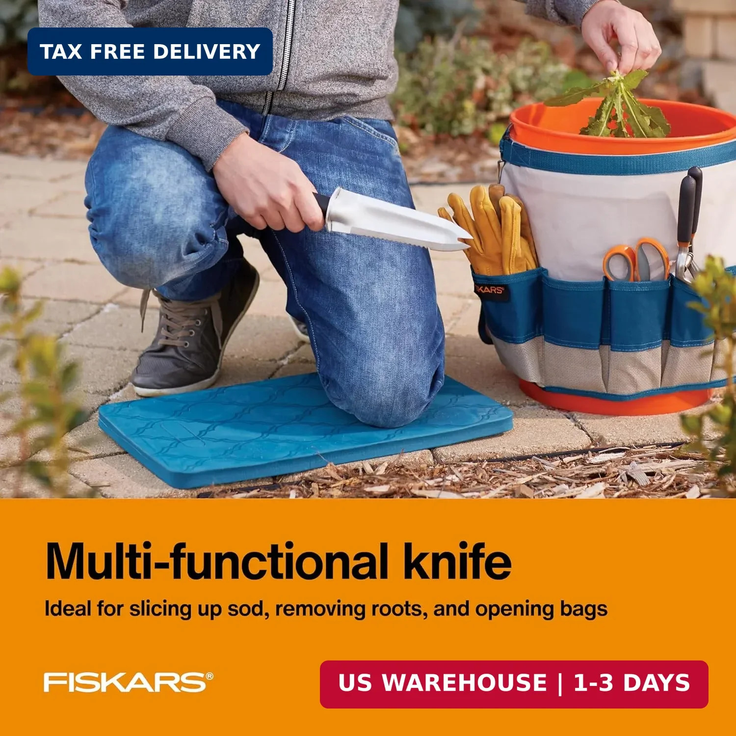 Fiskars Steel Garden Knife, Multi-Purpose Weed Puller Gardening Tool for Plantin