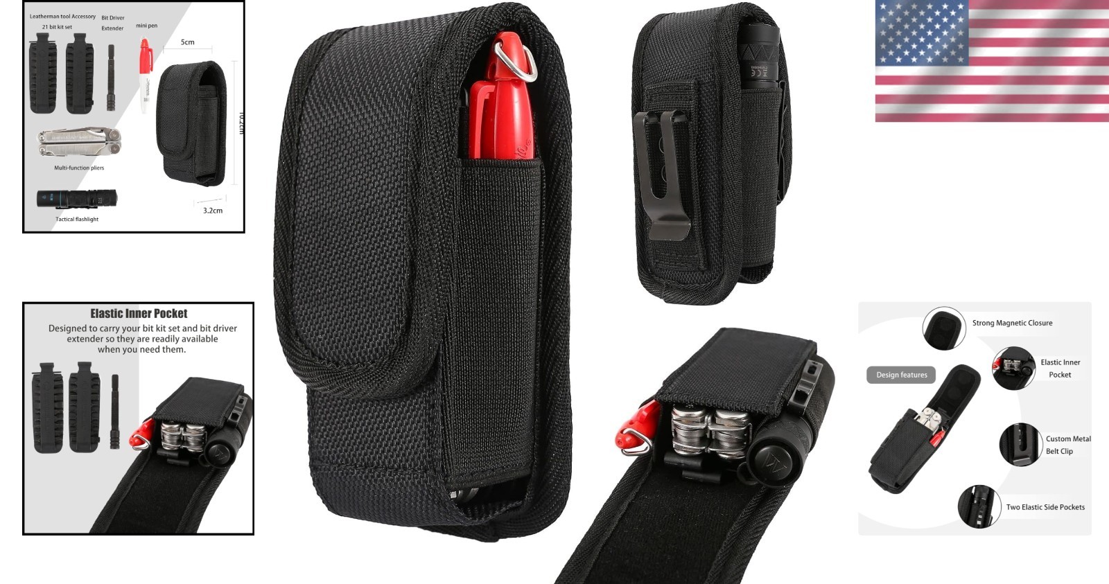 Durable Multitool Sheath – EDC Pouch for Pen & Knife Fits 5″ Tools, Black