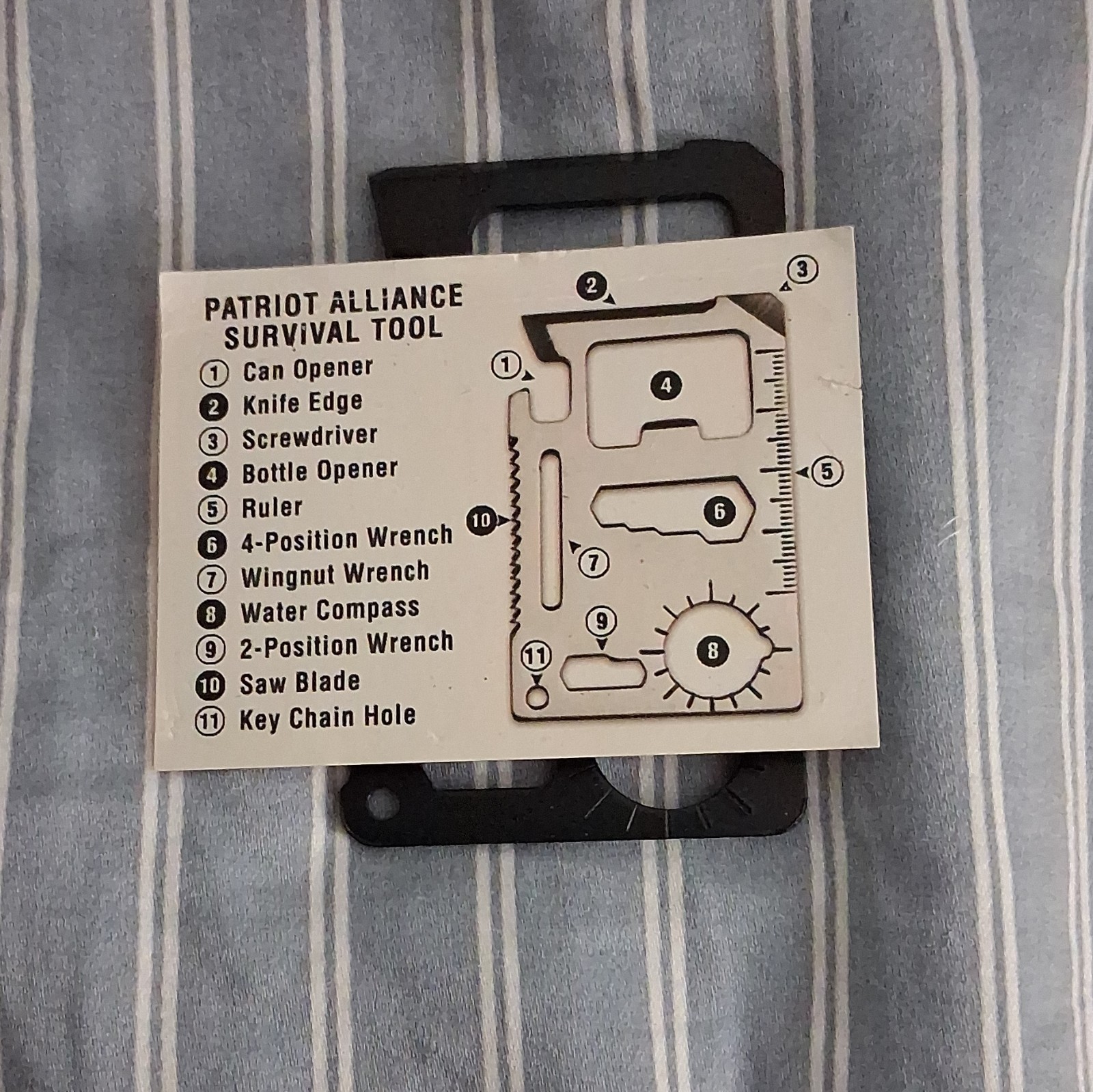 Patriot Alliance Survival Tool Multi-Tool 11-in-1 Metal Card Black