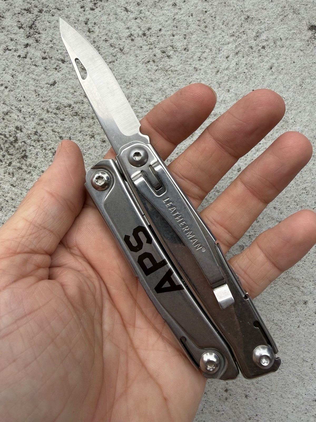 LEATHERMAN REV ADVERTISING “MSH” “APS” MULTI TOOL W/POCKET CLIP, EXCELLENT