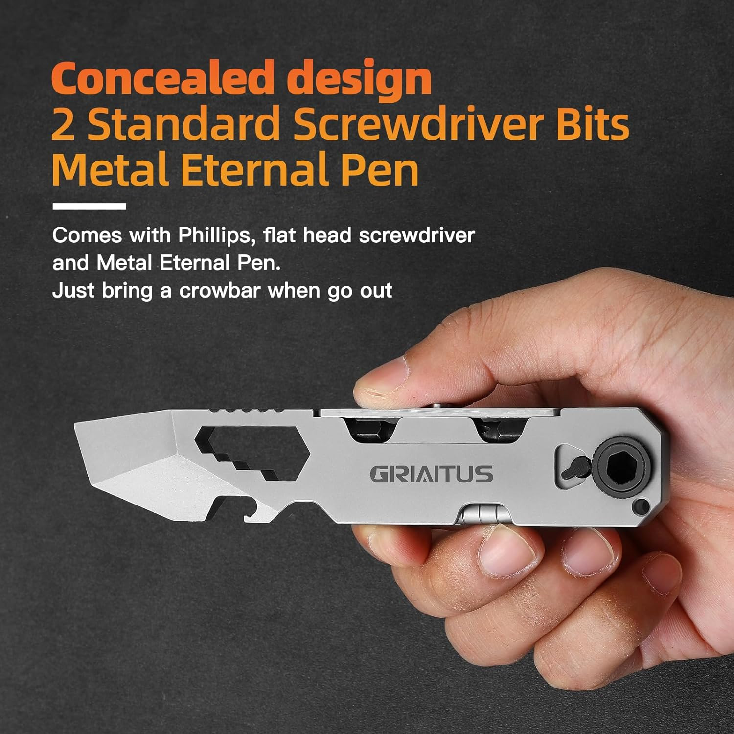 EDC Pry Bar Multitool with Bi-Directional Ratchet Screwdriver & Everlasting Pen,
