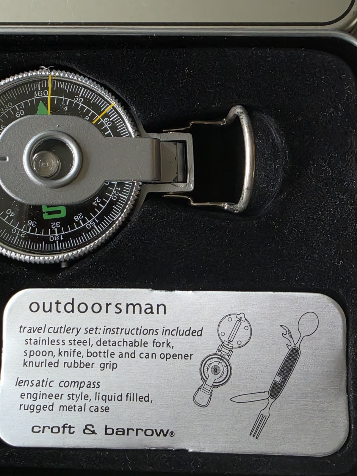 Croft & Barrow Outdoorsman Set Lensatic Compass & Travel Cutlery Multi-Tool Tin
