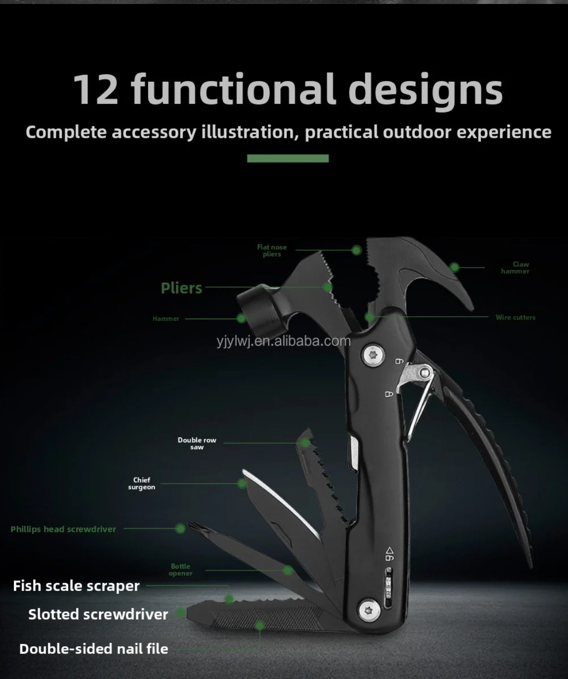 12in1 Multitool Hammer Pliers Knife Saw Stainless Steel Outdoor Camping Tool