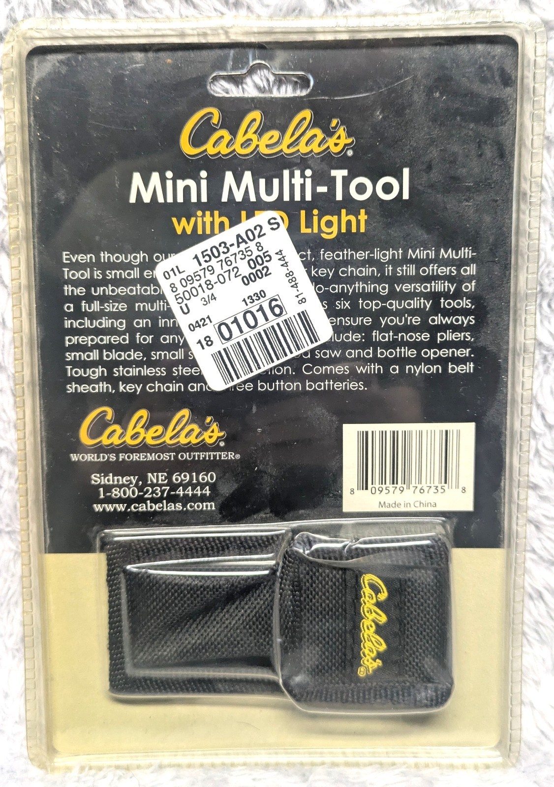 Cabela’s Mini Multi-Tool with LED Light, Keychain and Nylon Sheath – Unopened