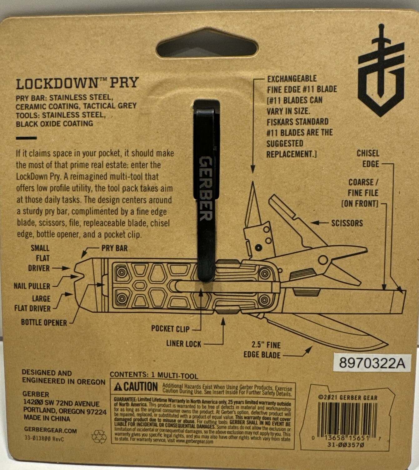 GERBER Lockdown Slim Pry Bar Grey Multi Function Tool Folding Pocket Knife $60