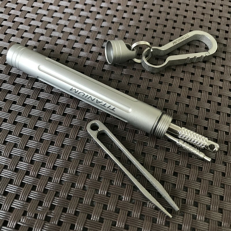 EDC Outdoor Key Titanium TC4 Multi Tools Set Holder Toothpick Tweezers Earpick