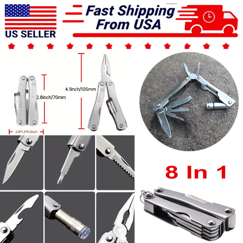 Portable Camping Tool Pliers 8 in 1 Stainless Steel Folding Survival Multitool