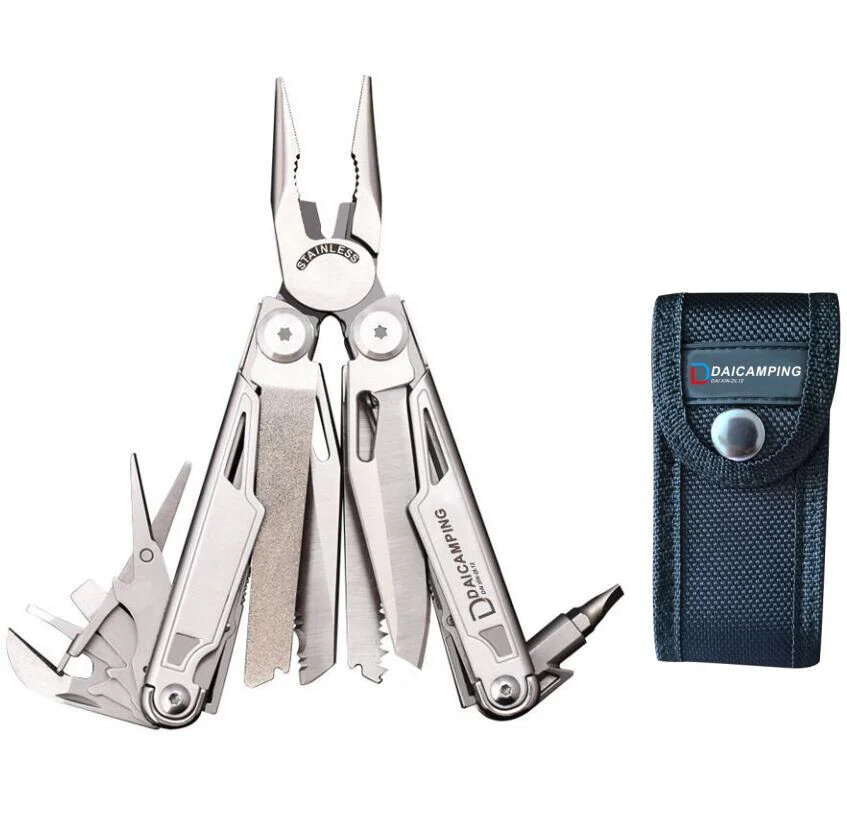 Daicamping DL12 Multi Tool Folding Pocket Knife Sheath Scissors Screw Pliers Can
