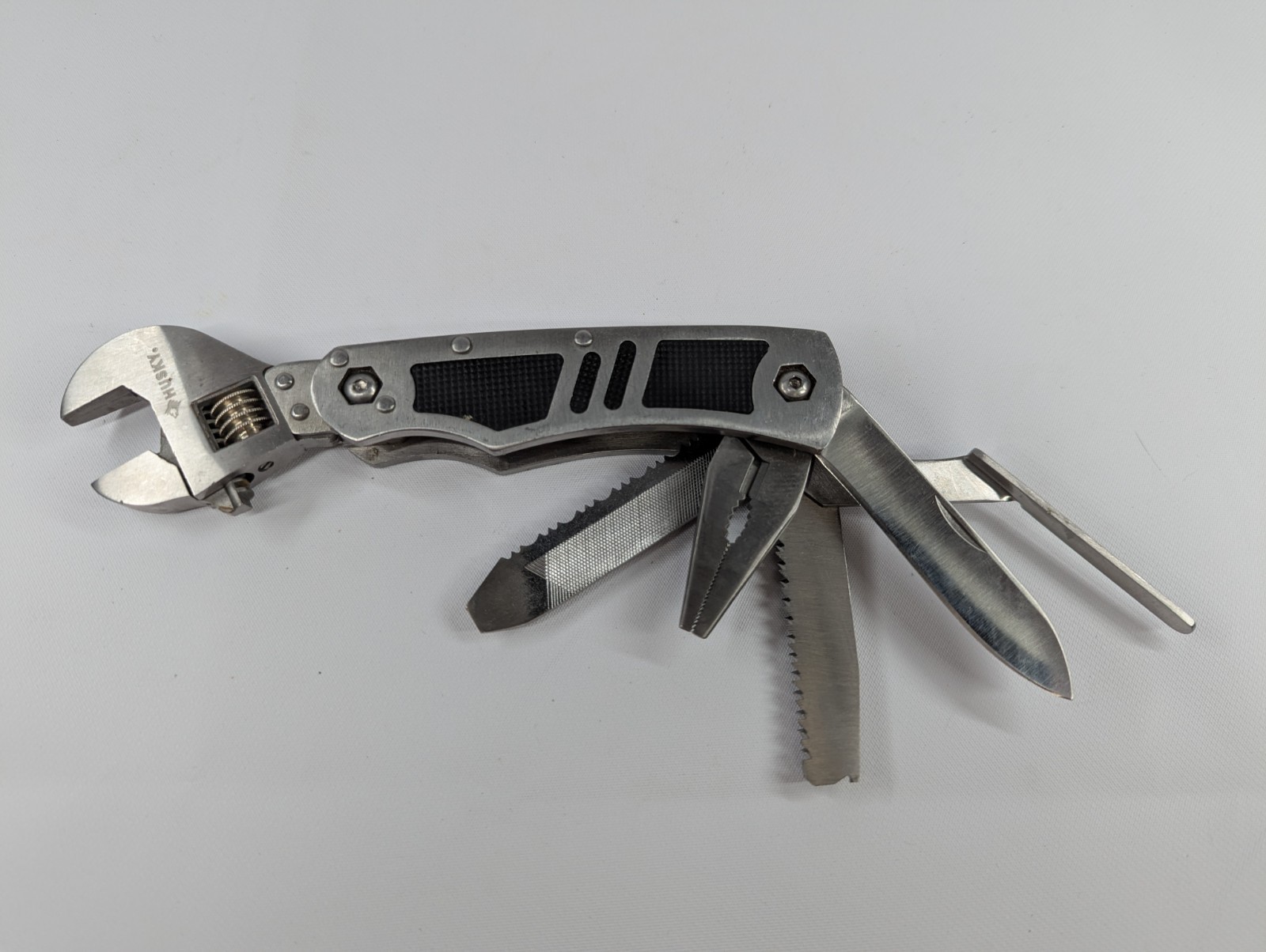 Husky Multi-Tool Adjustable Wrench Folding Knife Saw Pliers File EDC Stainless
