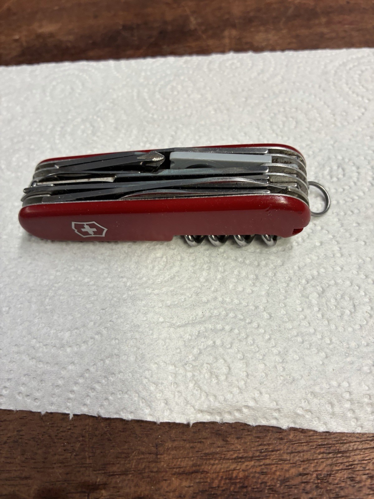 Victorinox Red Swiss Army Multi-Tool Knife Corkscrew Nail File Lanyard Ring