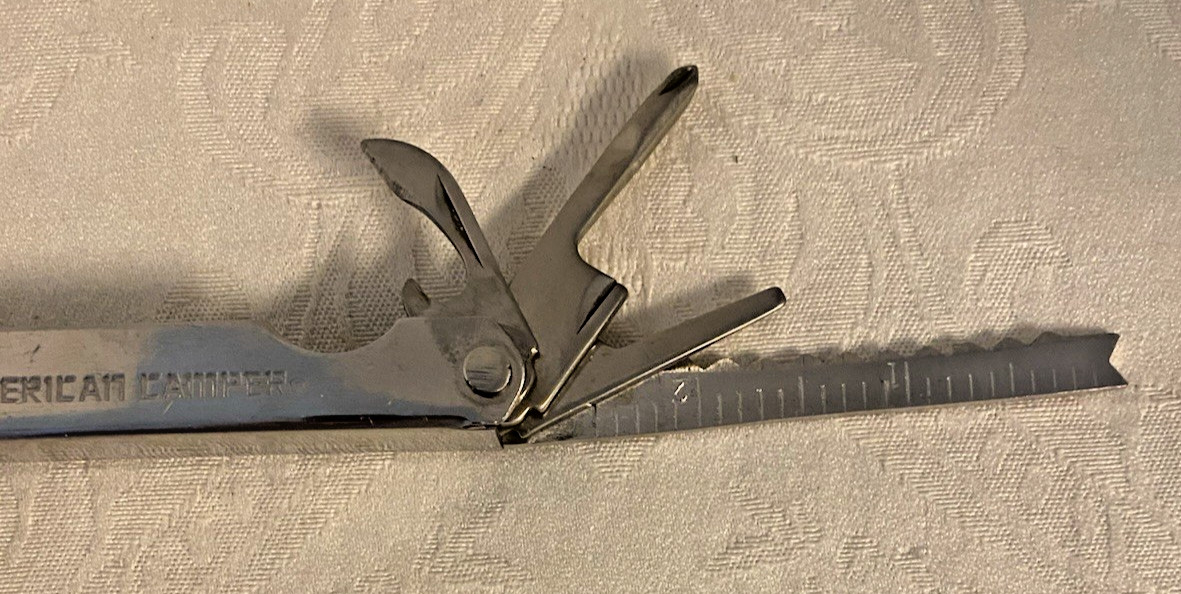 Vintage American Camper Stainless Steel MULTI TOOL Faux Leather Case Included