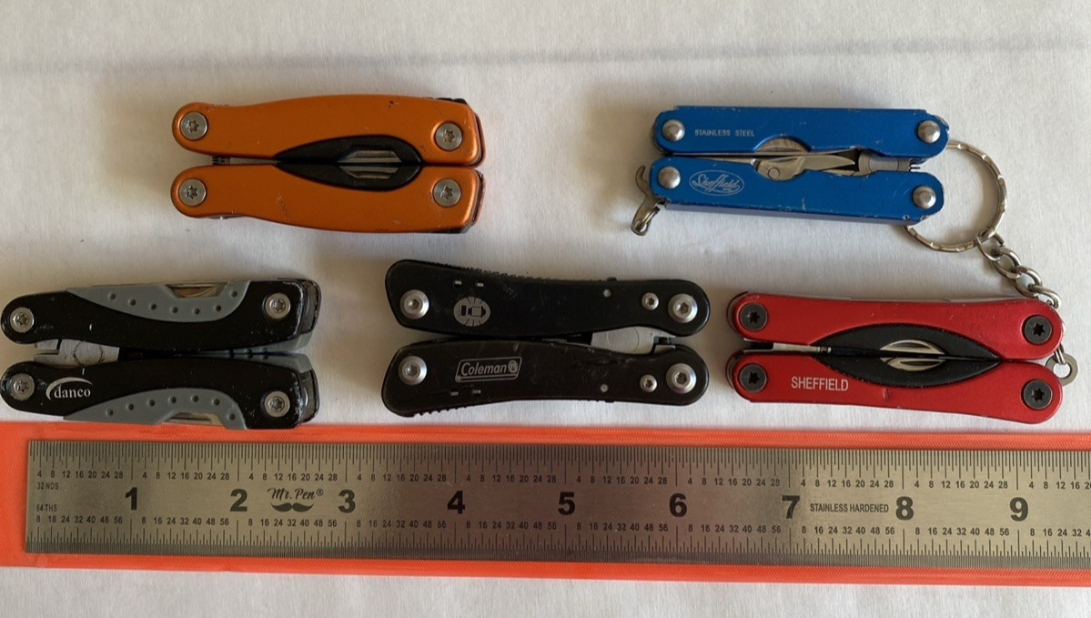Lot Of 5 Mini Multitools Danco Coleman Sheffield Black Red Blue Camp Fish Hunt