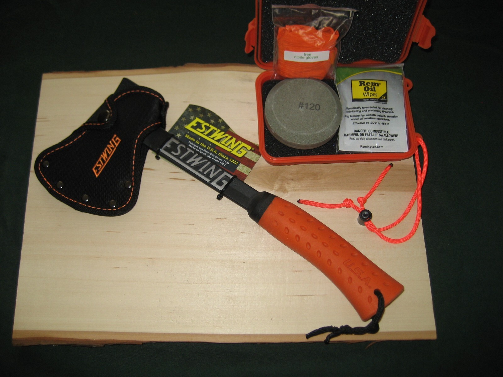 ESTWING CAMPER’S 14″ AXE/HATCHET PLUS LOGGER’S SHARPENER KIT IN STURDY ABS CASE