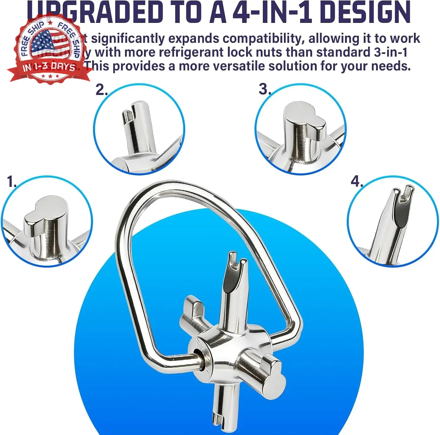HVAC Tools, Locking Cap Key for Refrigerant Safety Caps, Universal Triple Use Mu