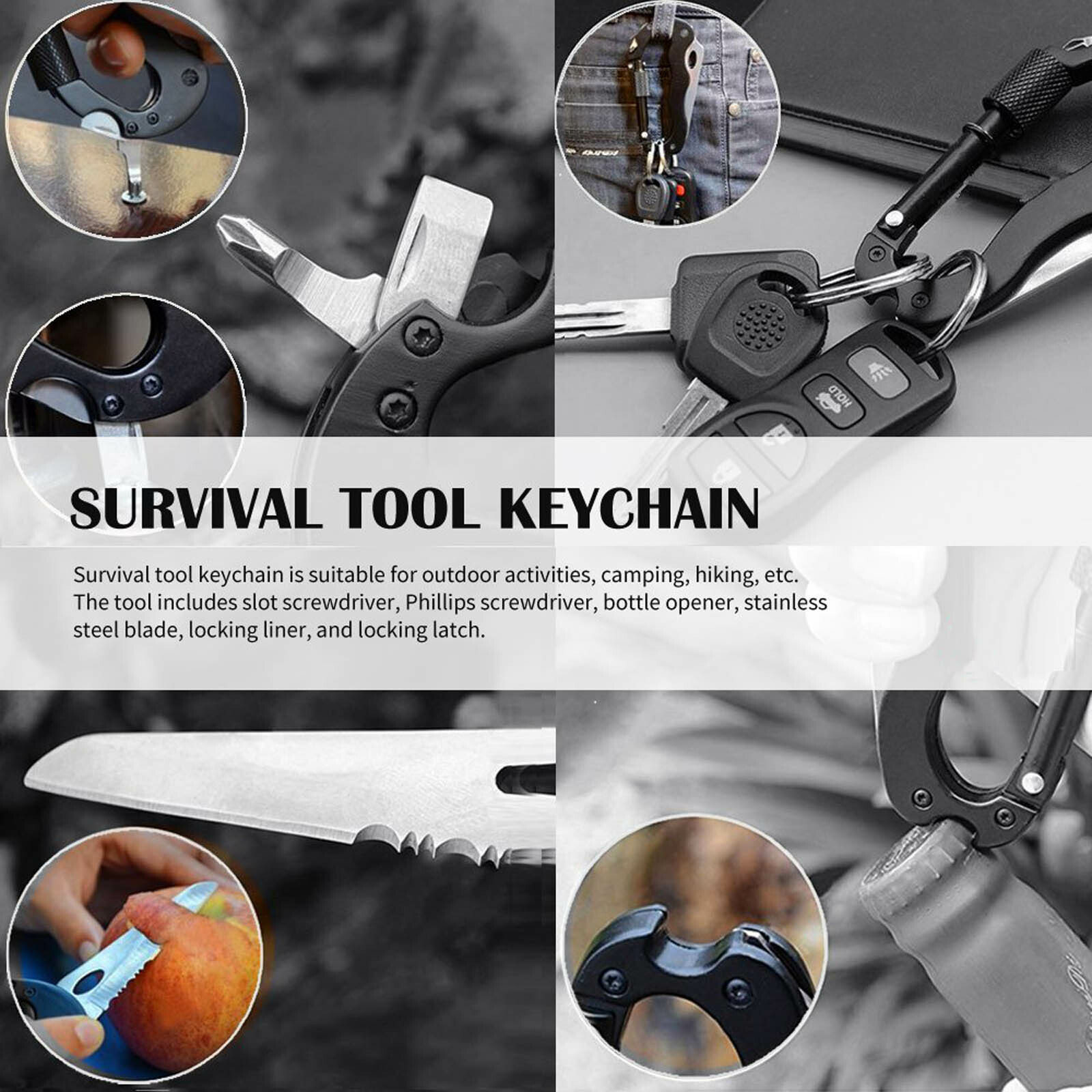 [2Packs] Safe Multitool Carabiner Keychain Clip with Screwdriver, Pocket-Size