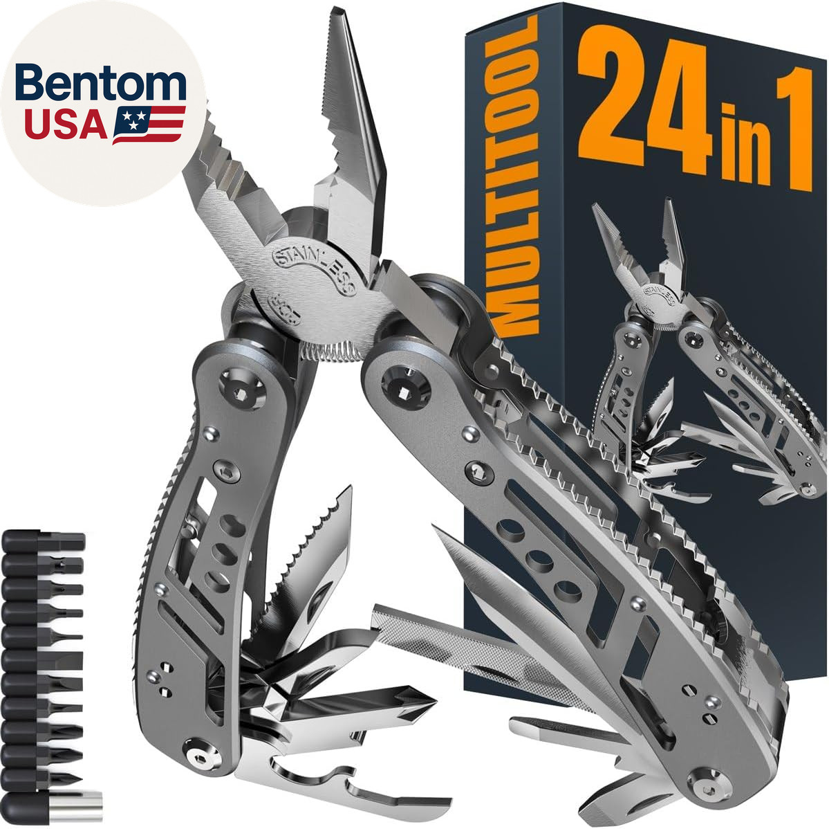 24-In-1 Multitool with Knife, Pliers & 11 Bits Sharp Stainless Steel – Multi Too