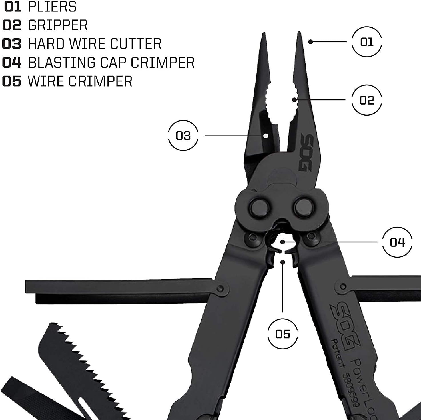 SOG PowerLock Multi-Tool 18 Tools EOD Crimper 420 Stainless Steel Black