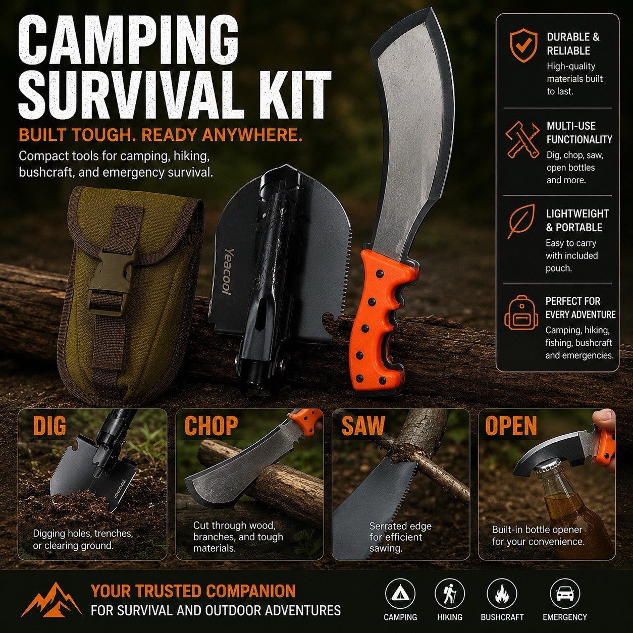 Ozark Trail Parang Machete & Folding Shovel Camping Tool Set w/