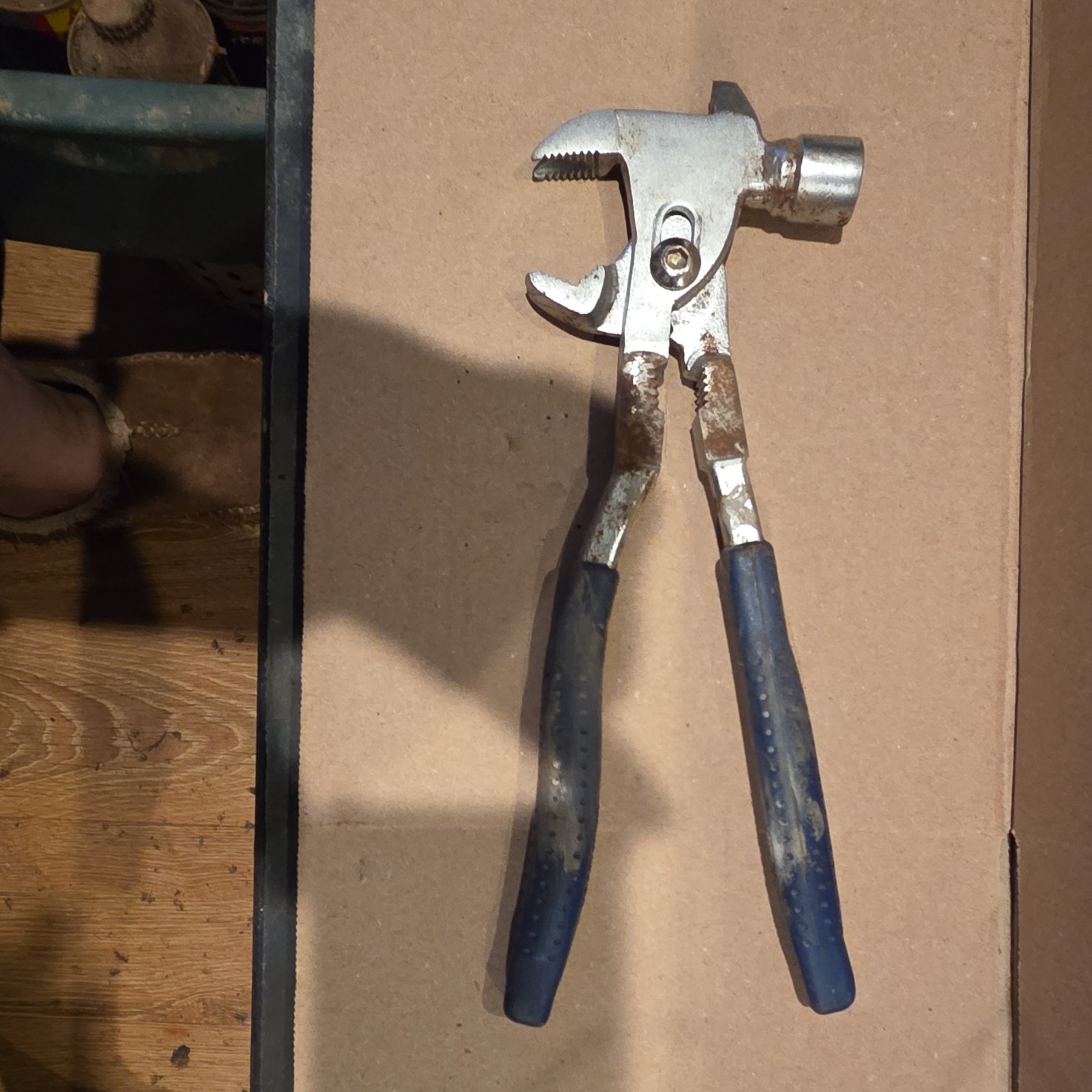 Silver Blue Stainless Steel Multi-Tool Pliers Hammer Adjustable Wrench
