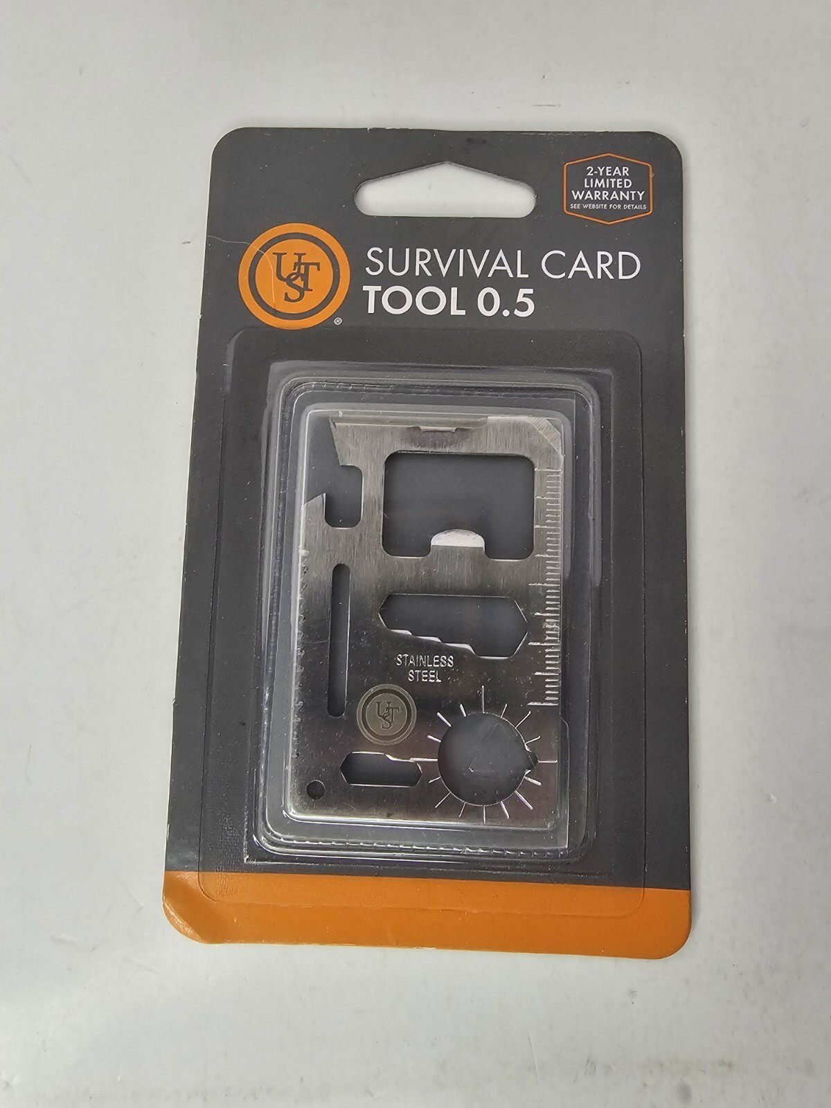 New UST SURVIVAL CARD TOOL 0.5 POCKET Size MULTI-TOOL w/ Sheath Stainless Steel