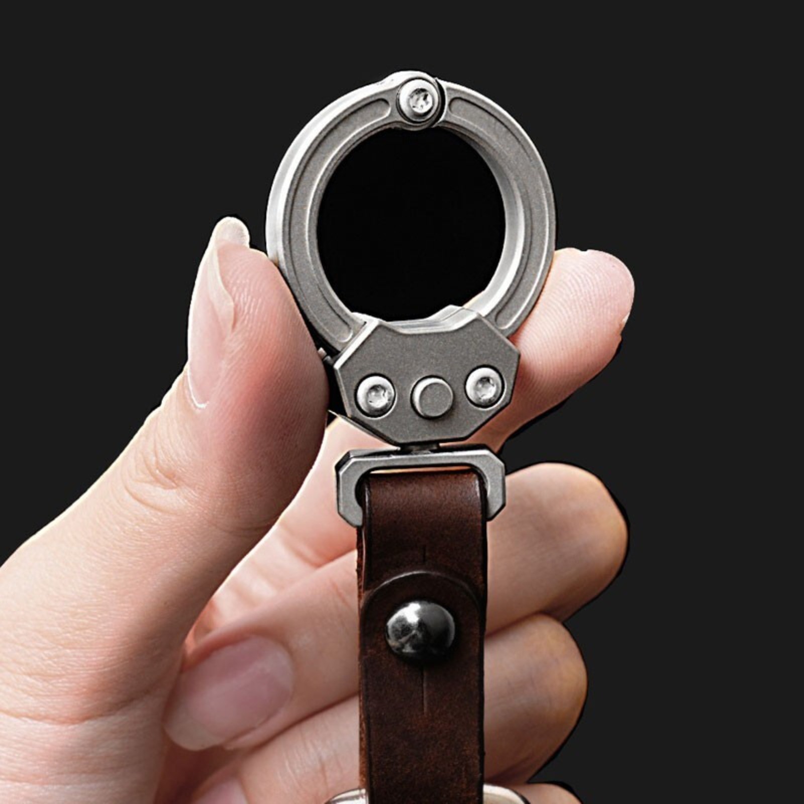 Titanium Alloy + Leather Portable Car Universal Keychain EDC Hanging Buckle Tool
