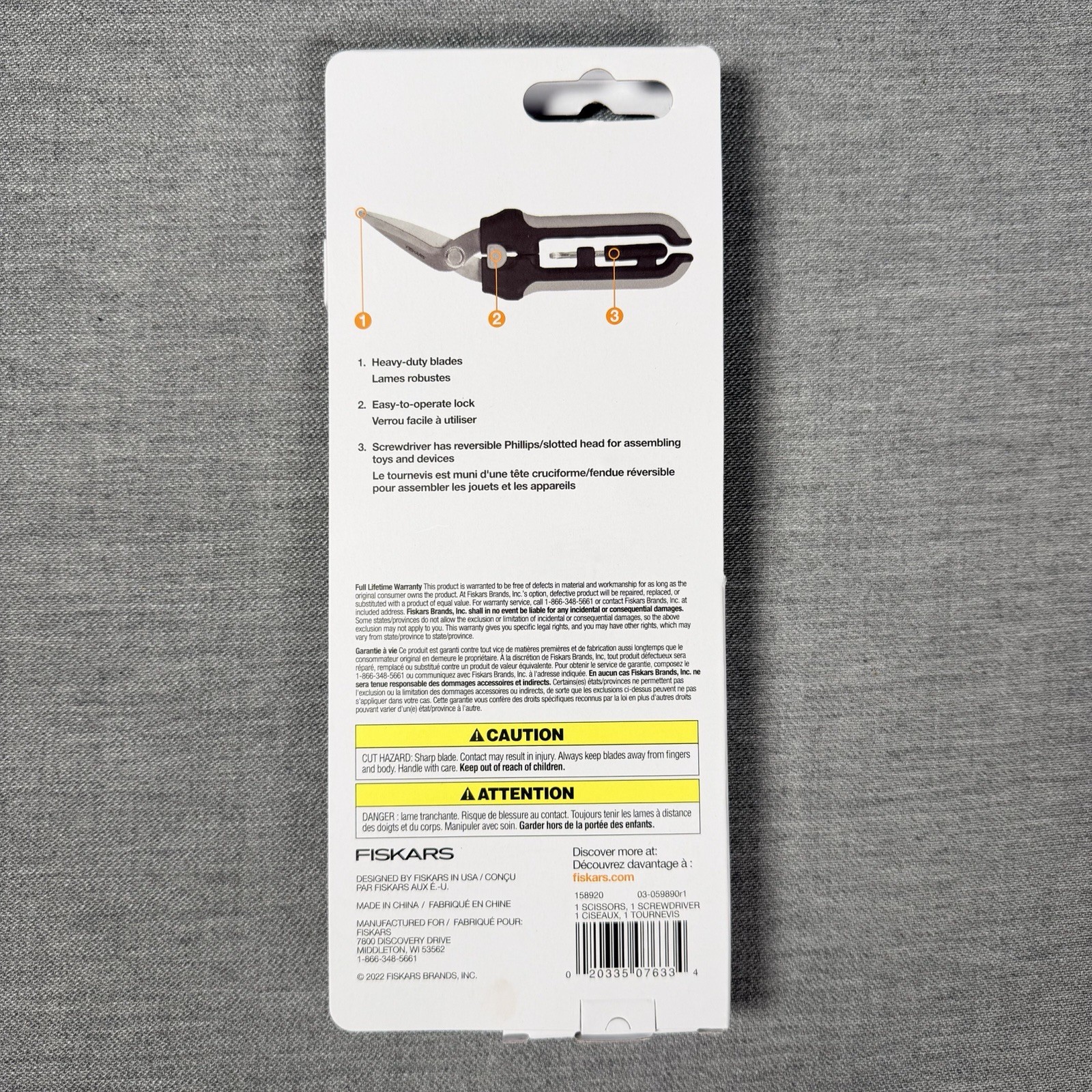 Fiskars Package Opener Scissors, Detachable Screwdriver 2 in 1 Heavy Duty Blades