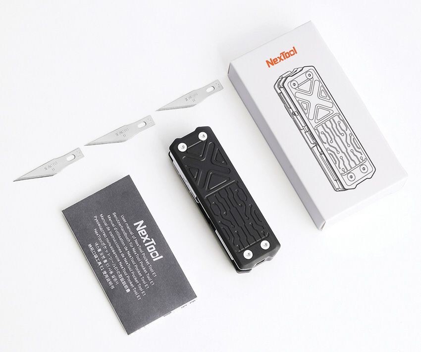 NexTool E1 Pocket Tool 9 Integrated Tools w/Black Aluminum Handles 2.88″ Closed