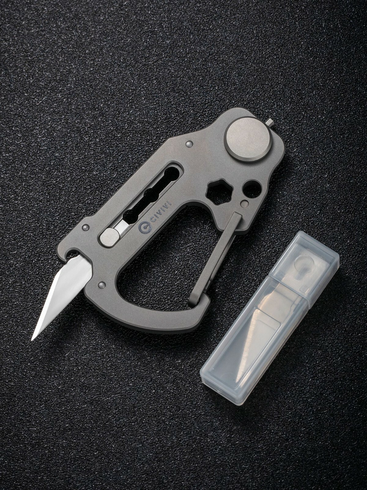 Civivi Polymorph Carabiner Keychain Multi Tool Gray Titanium Utility Plain Blade