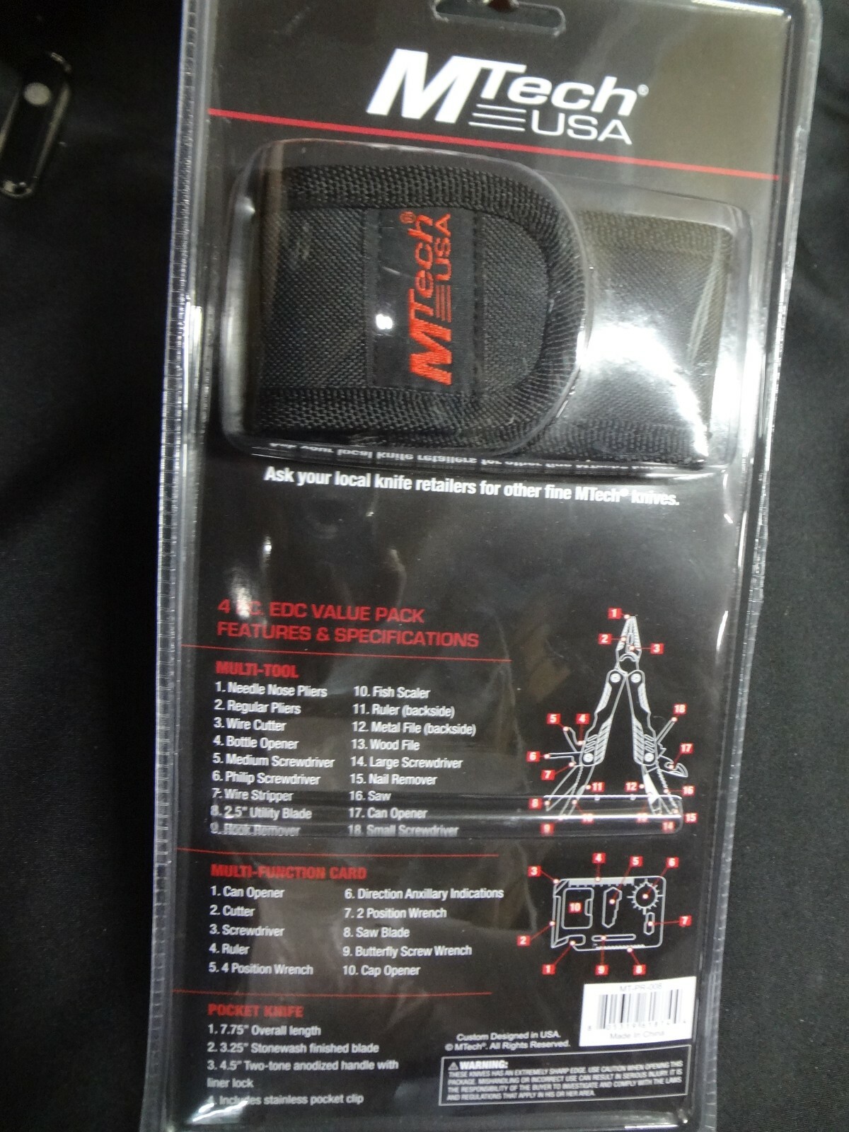 4pc Multi Tool Kit Tactical Rescue Pocket Knife Pliers Survival Card Camp RV UTV
