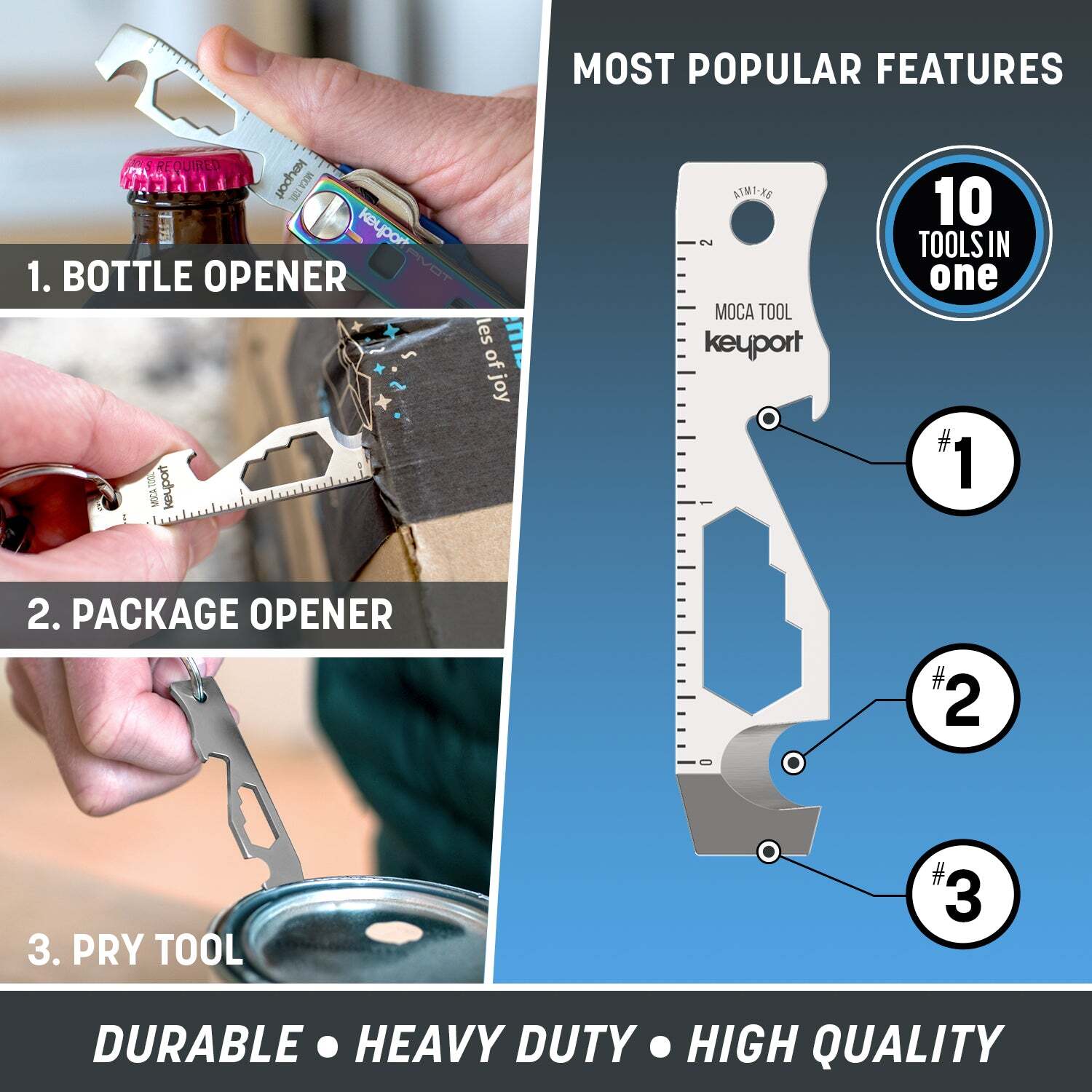Keyport MOCA 10-in-1 Keychain Multitool | EDC Multi Tool – Prybar, Bottle Opener