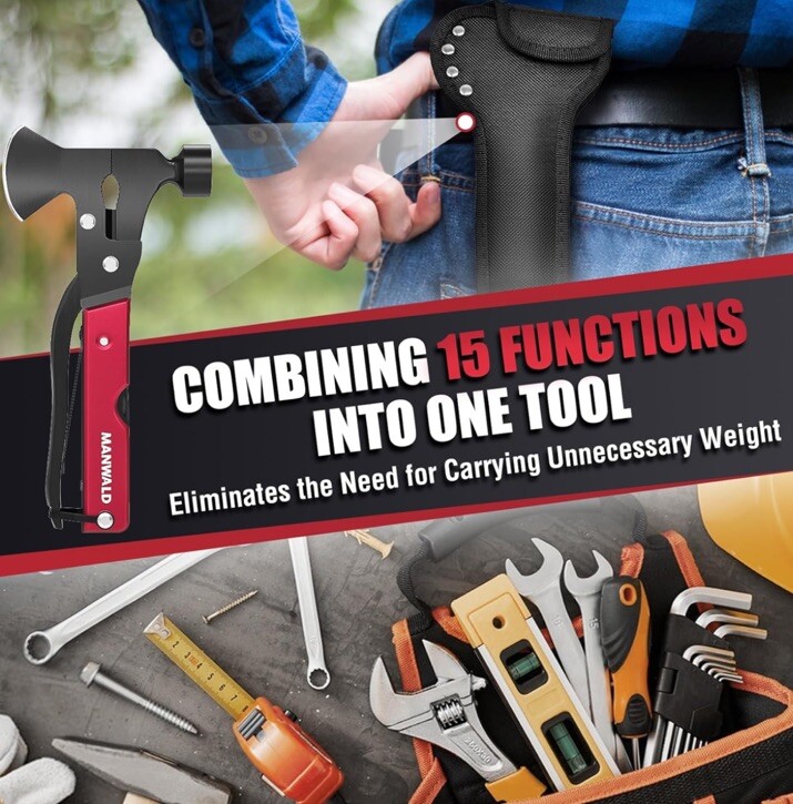 Multitool Axe Hammer Camp Hatchet Screwdriver Bits Knife NEW – USA