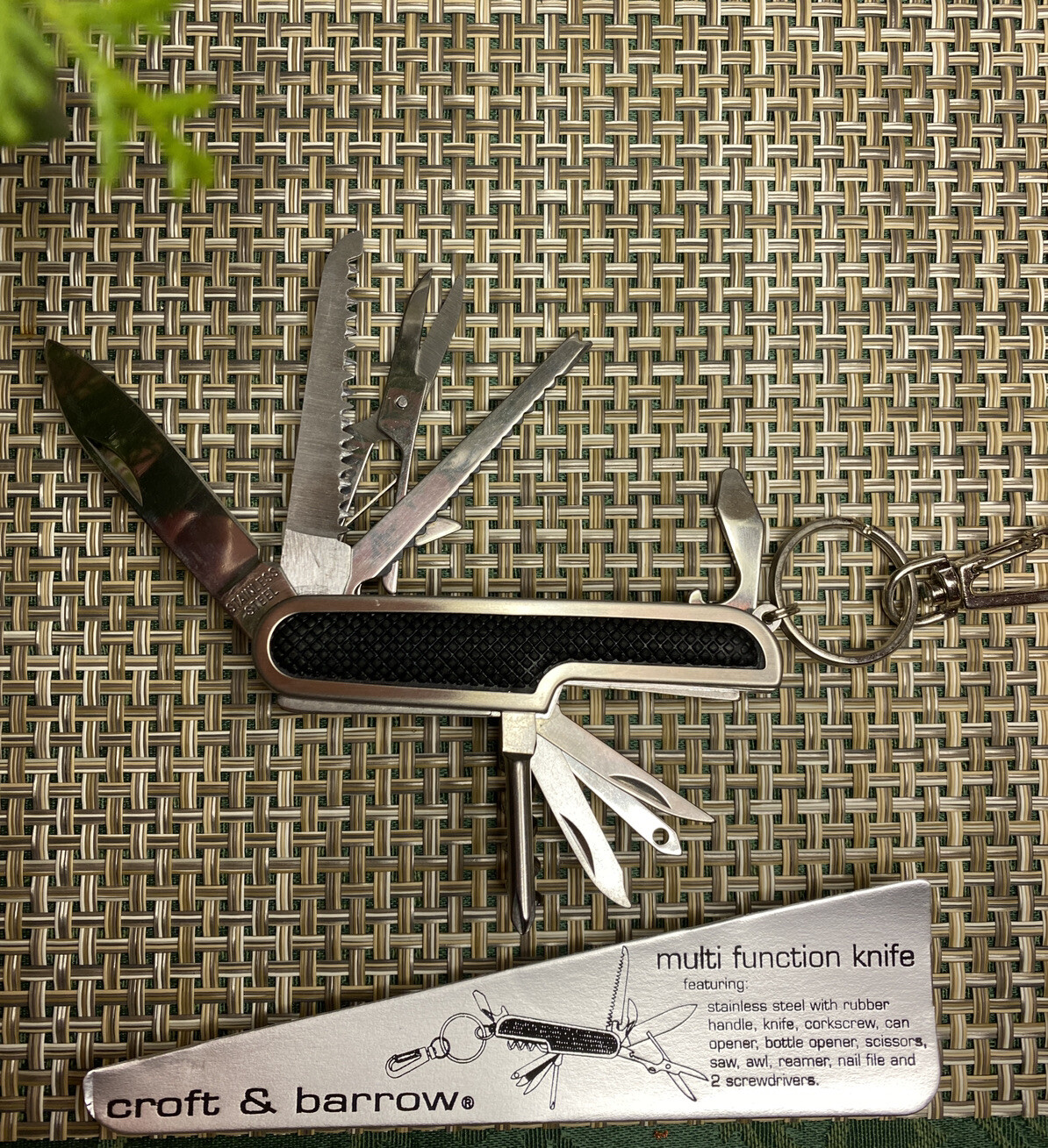 Croft & Barrow Multi Function Knife Keychain: Can Opener Scissors Saw Cork Screw