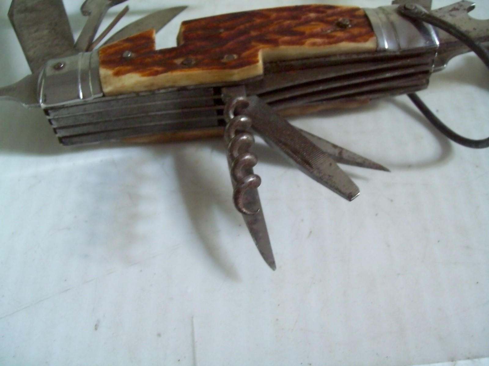 Vintage Camping Multi Task Pocket Knife Tool w/ Belt Holder Made in Japan