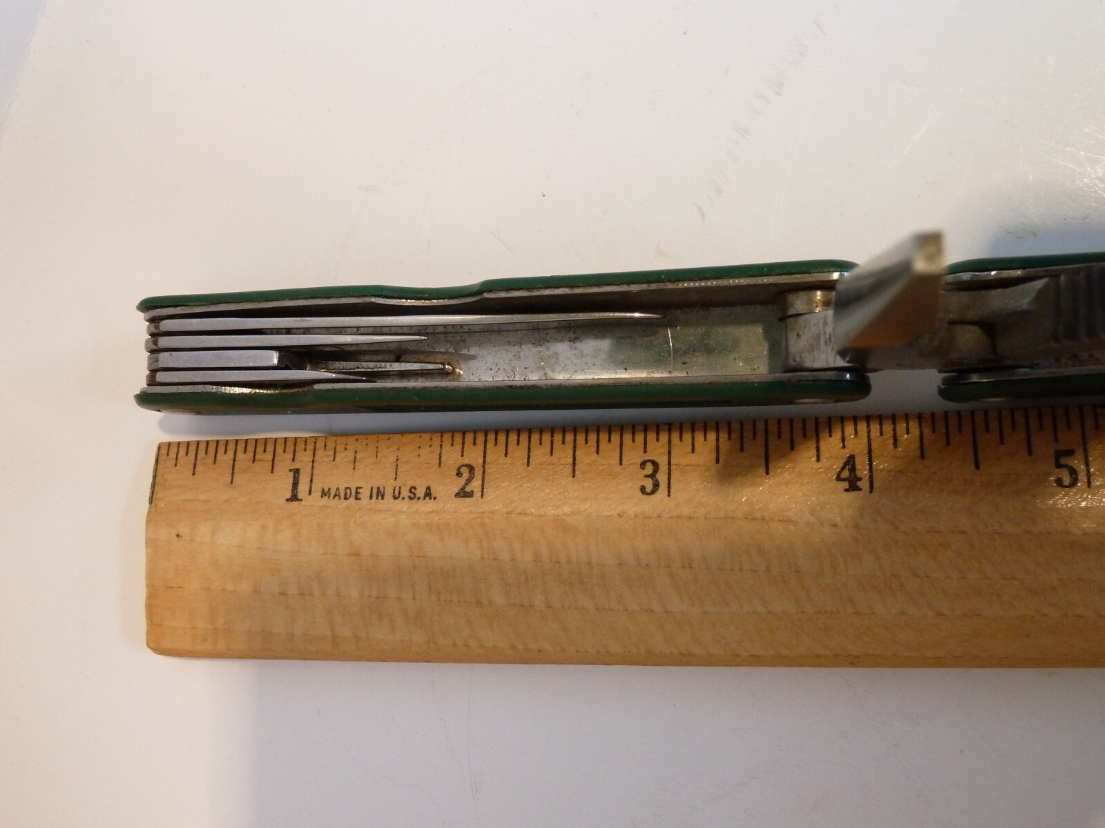 Green Plastic Handle Stainless Steel Multitool Marked KR