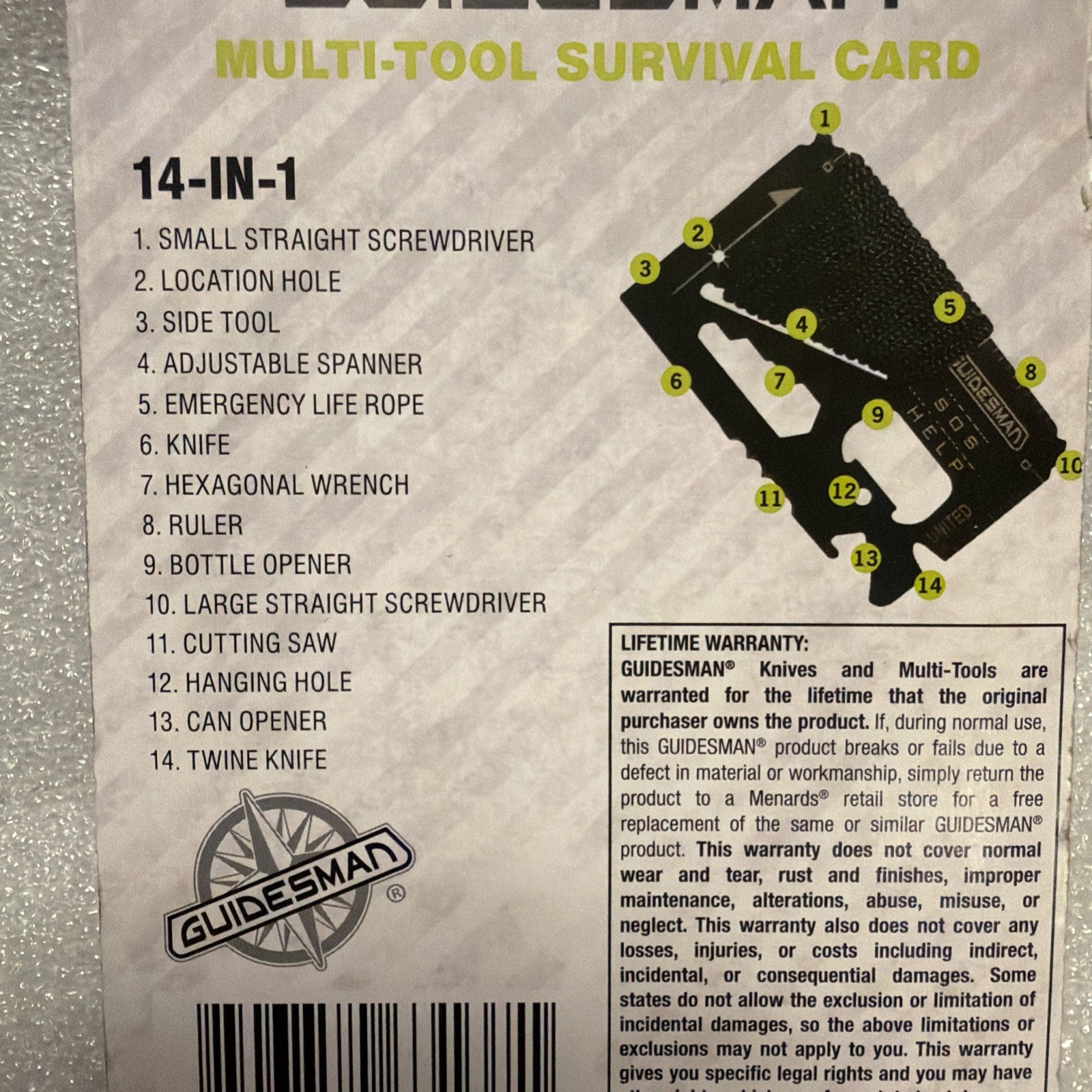 Guidesman 243-3181 Multi Tool 14-In-1 Survival Kit Camping Fishing Hiking