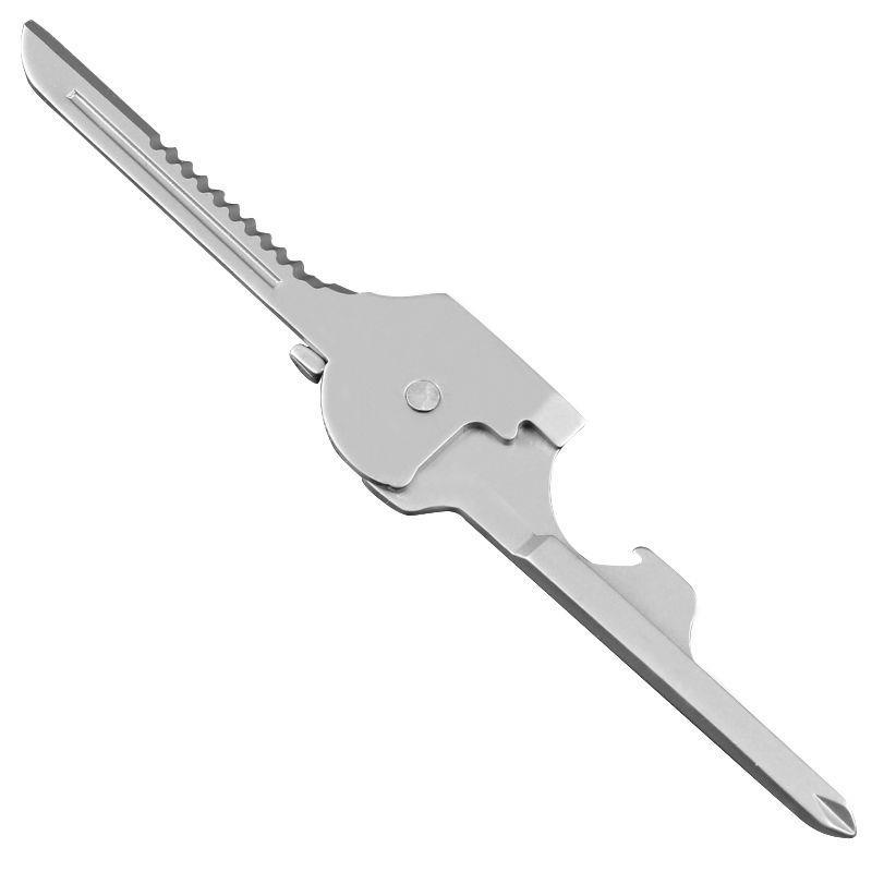 1PCS Multifunction Stainless Steel 6-in-1 Utili Key Tool Keyring Keychain NEW 