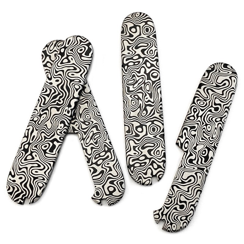 Fits Victorinox 91mm Swiss Army Knife – Damascus Titanium Scale Set, 64g Ultra-L