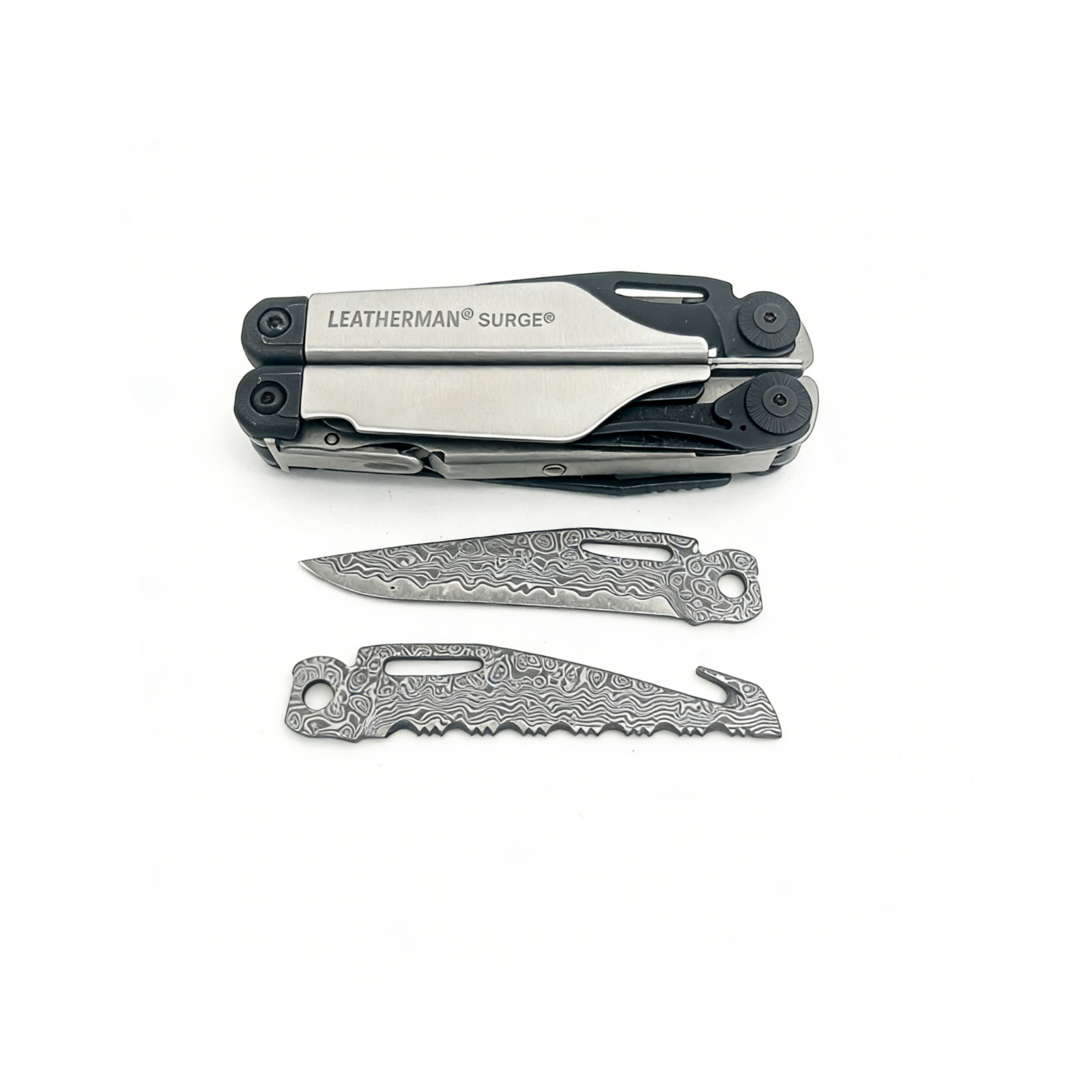 Custom VG10 Damascus (MAIN)Blade for LEATHERMAN SURGE – CNC, 60HRC