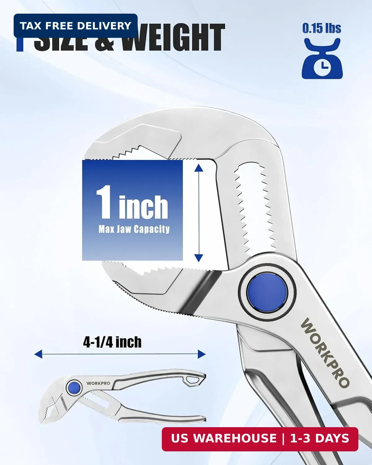 WORKPRO Mini Water Pump Pliers, 4-Inch Groove Joint Pliers, Fast Adjustable Tong