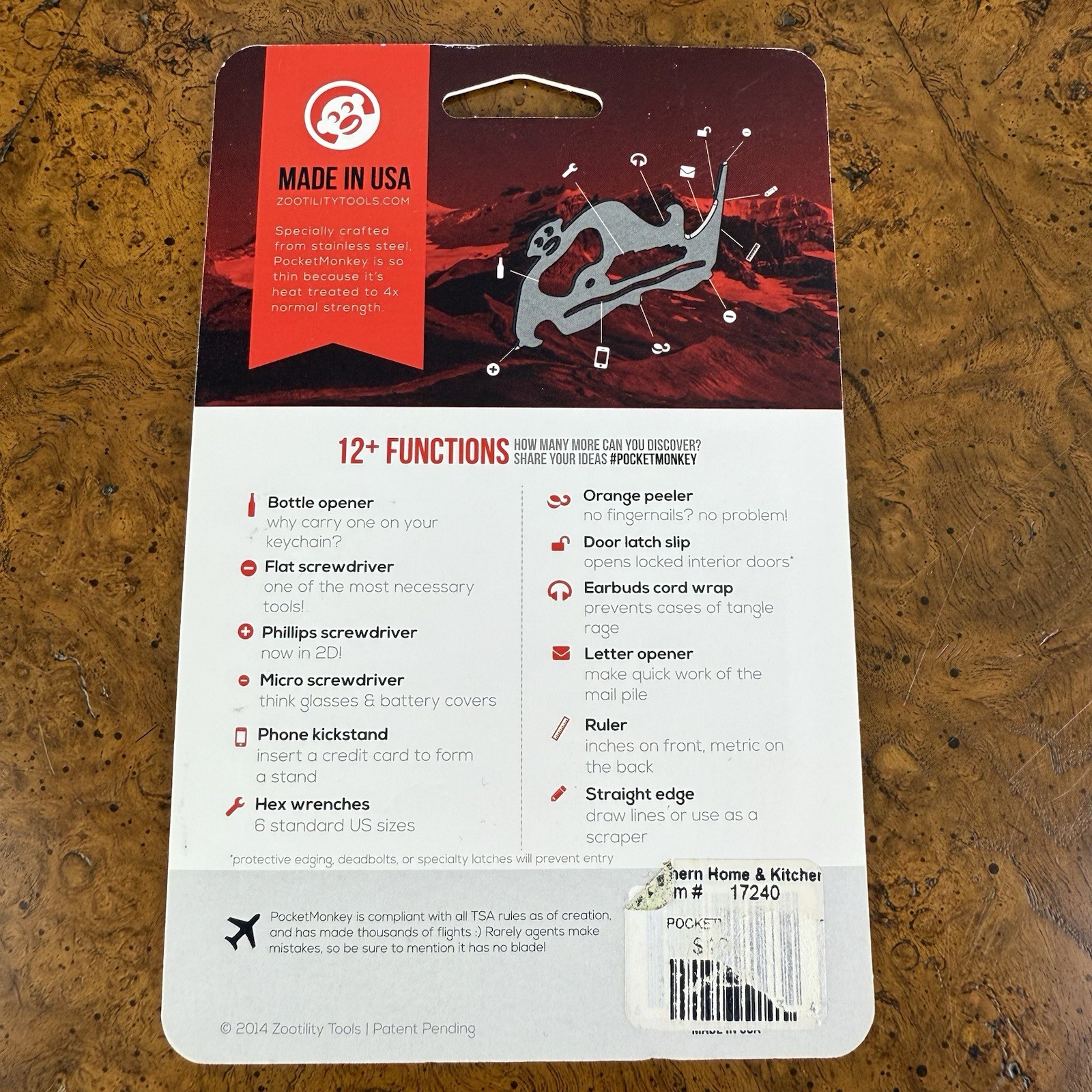 NEW Zootility – Pocket Monkey Multi-Tool 12 + Functions TSA Compliant Wallet