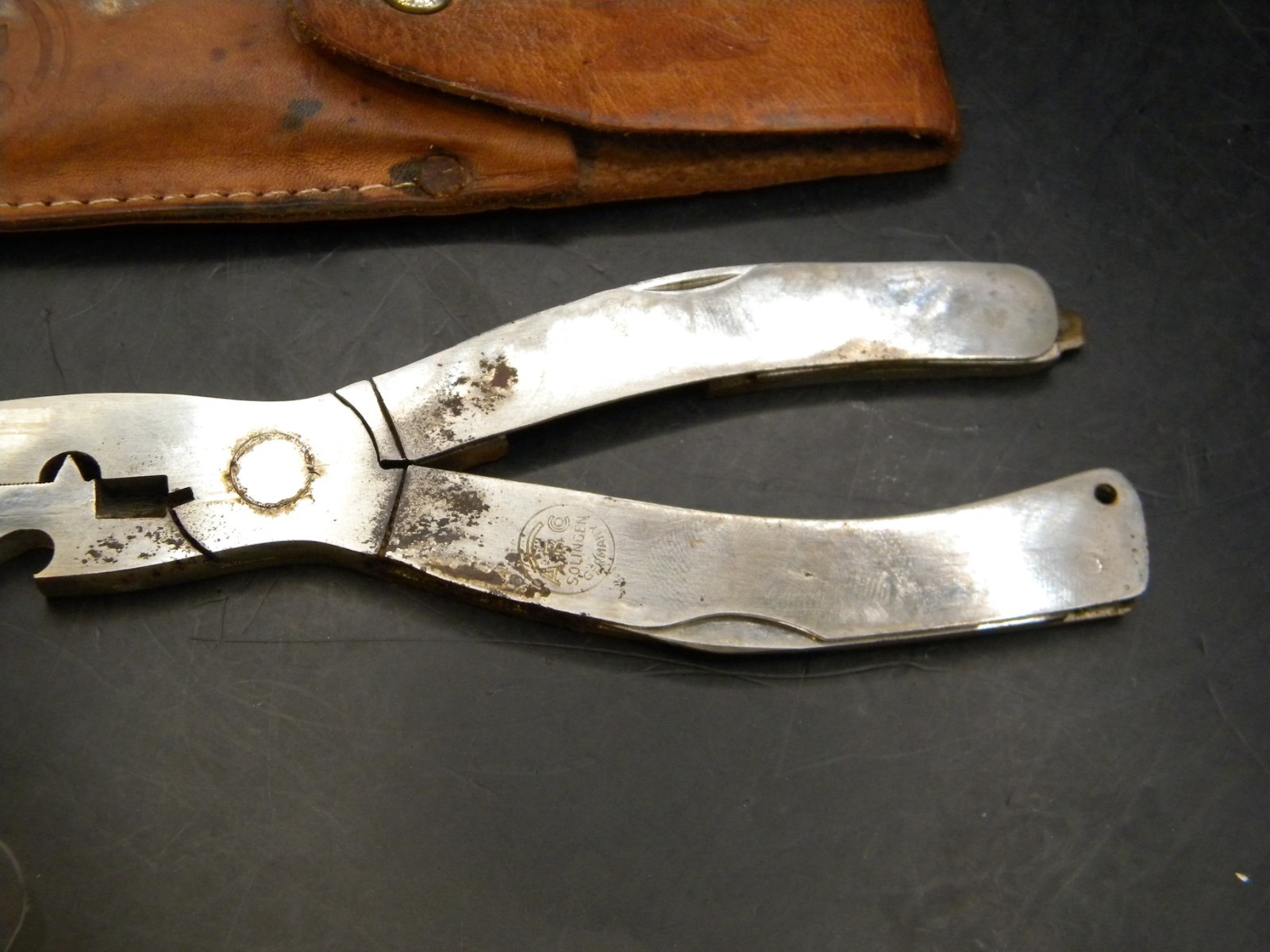Vtg ABC Solingen Germany Stainless Steel Fishing Multi tool w/ Original Sheath
