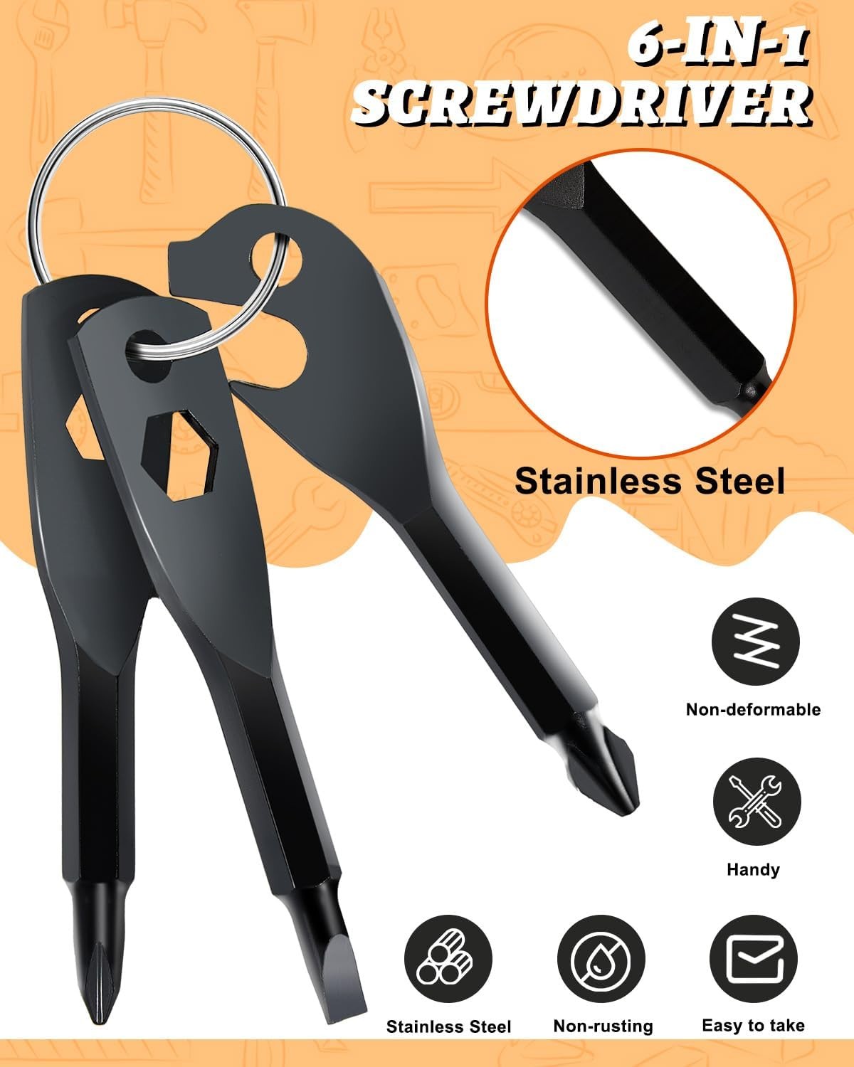 6-in-1 Keychain Screwdriver Bit Stocking Stuffer Christmas Gift for Men Adults