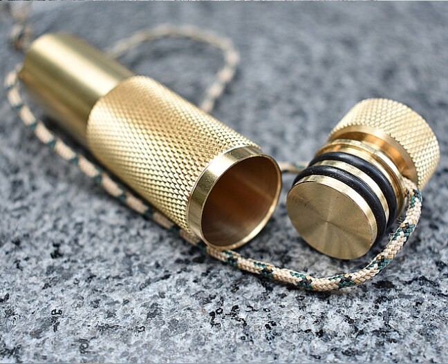 EDC Brass Waterproof Pill Case Container Box Pendant w/ Compass Outdoor Tool