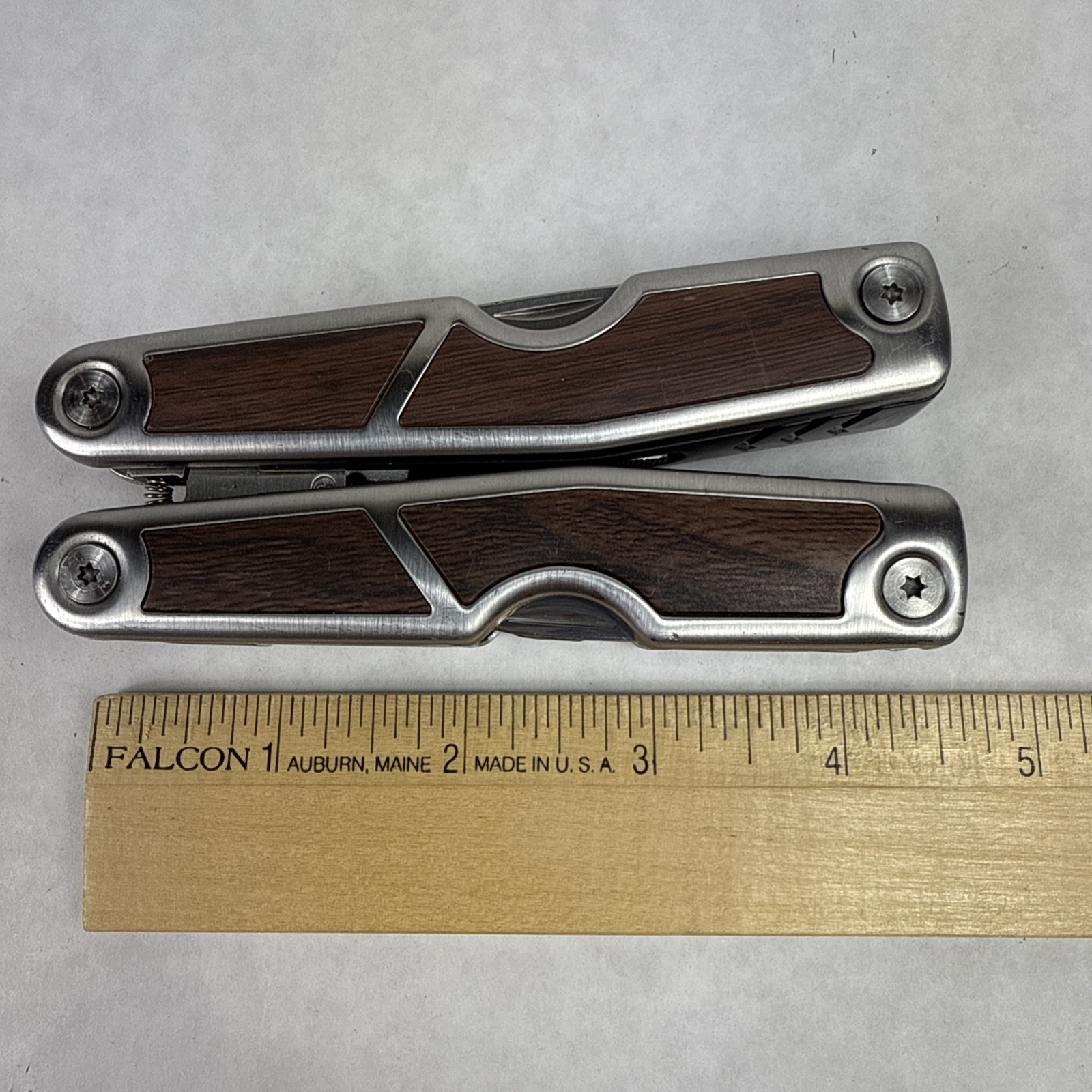 Multi Tool Stainless Steel Faux Wood Inlay Blunt Pliers, Blade *See Photos GUC